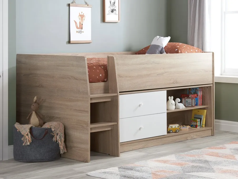 Birlea Furniture & Beds Birlea Leyton 3ft Single White and Oak Effect Cabin Bed Frame