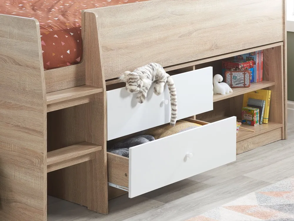 Birlea Birlea Leyton White and Oak Effect Cabin Bed Frame