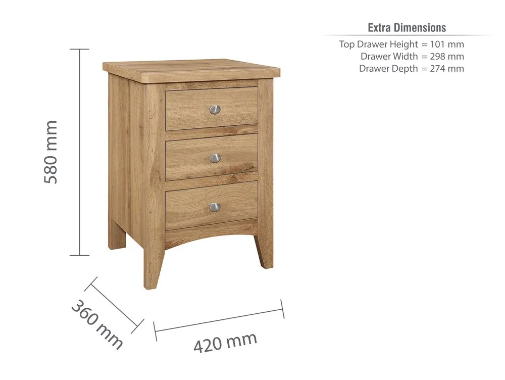 Birlea Birlea Hampstead Oak 3 Drawer Bedside Table