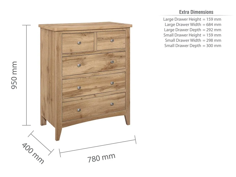 Birlea Furniture & Beds Birlea Hampstead Oak 3+2 Drawer Chest of Drawers