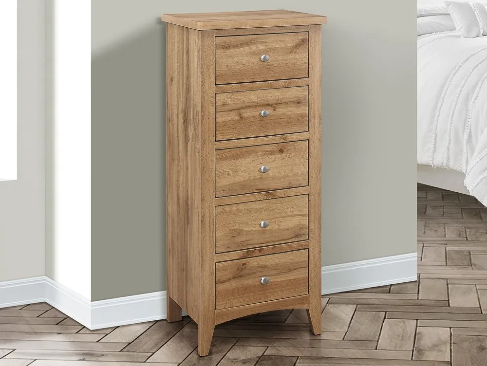 Birlea Birlea Hampstead Oak 5 Drawer Tall Narrow Chest of Drawers