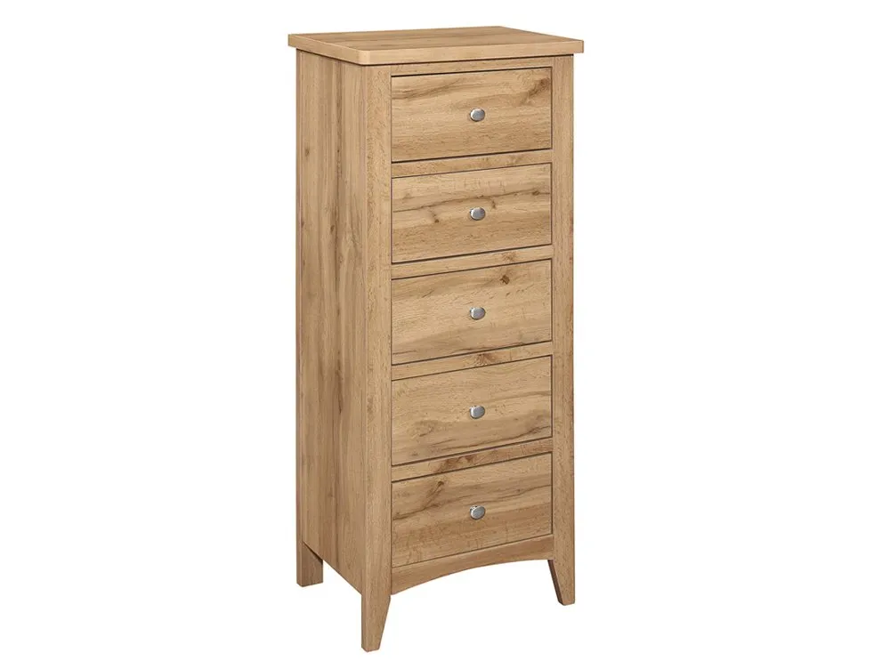 Birlea Birlea Hampstead Oak 5 Drawer Tall Narrow Chest of Drawers