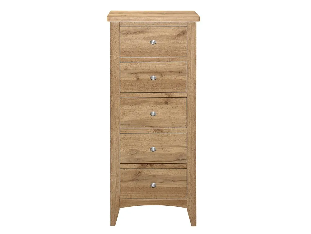 Birlea Furniture & Beds Birlea Hampstead Oak 5 Drawer Tall Narrow Chest of Drawers