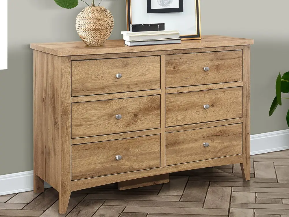 Birlea Birlea Hampstead Oak 3+3 Drawer Wide Chest of Drawers