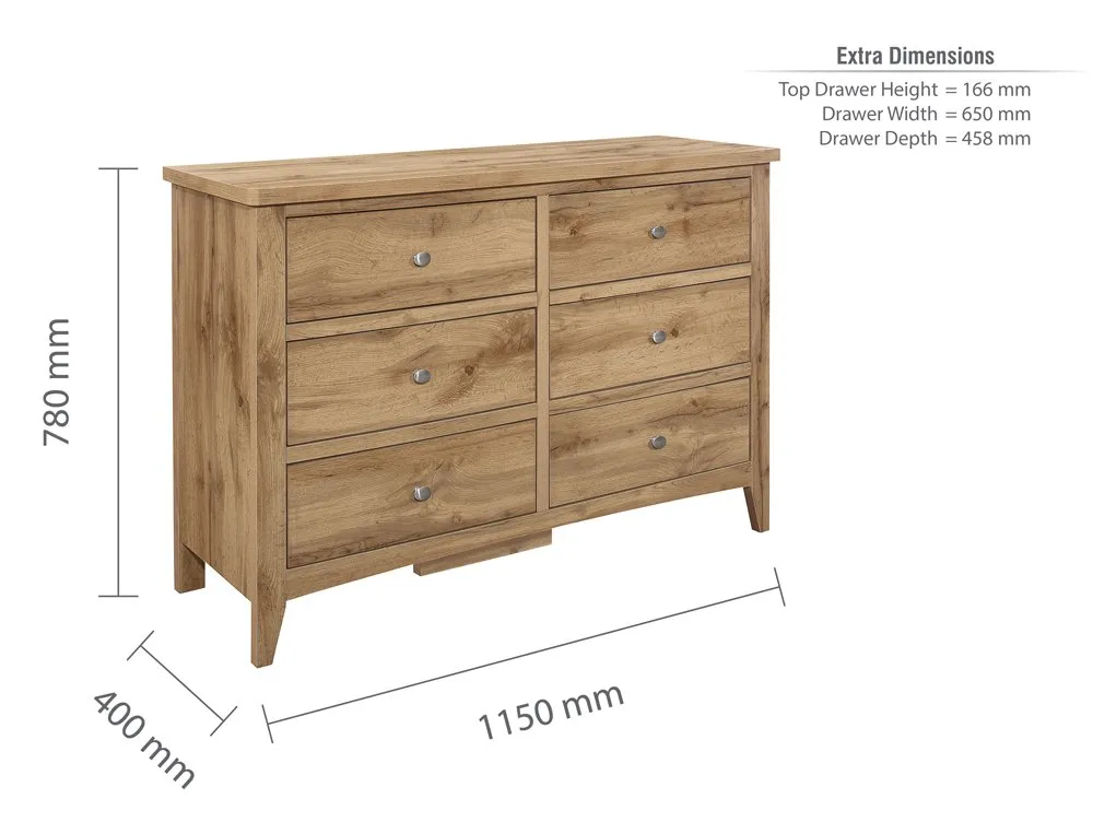 Birlea Birlea Hampstead Oak 3+3 Drawer Wide Chest of Drawers