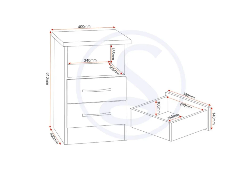 Seconique Seconique Nevada Black 2 Drawer Bedside Table