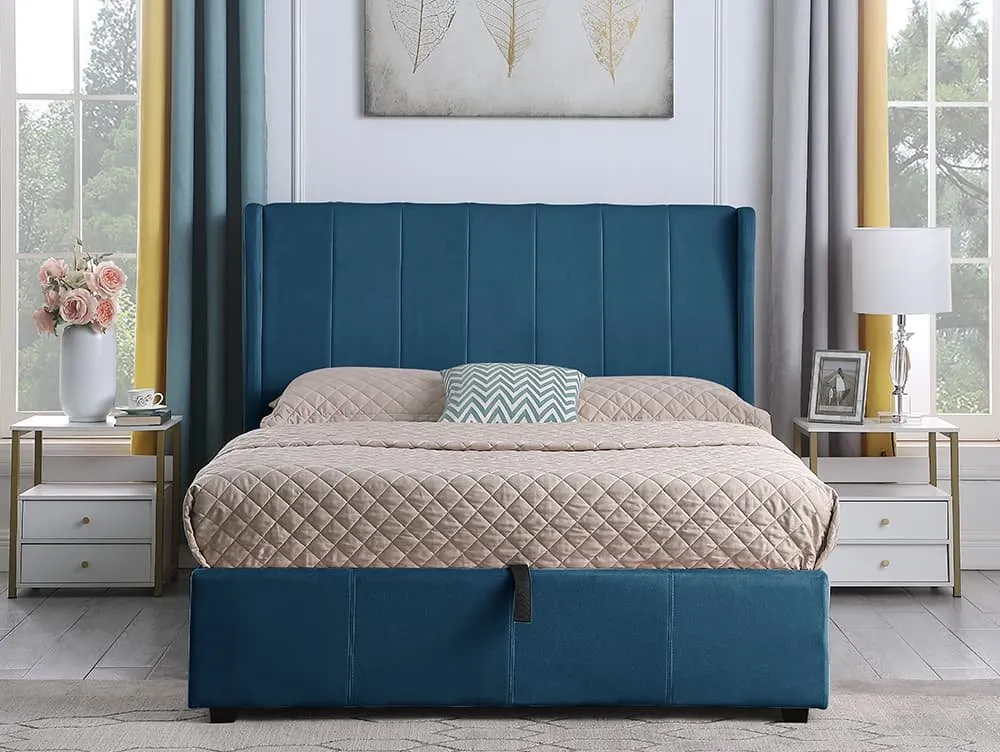 Seconique Seconique Amelia 5ft King Size Blue Fabric Ottoman Bed Frame