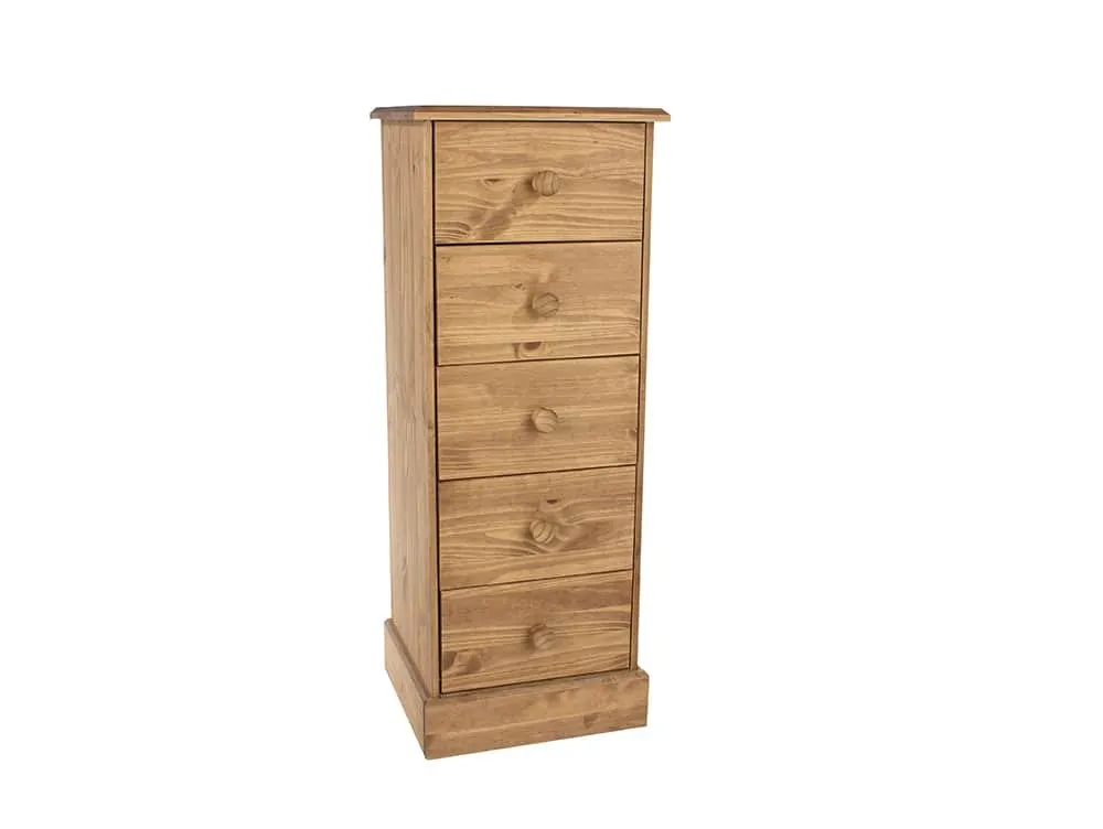 Core Core Cotswold Pine 5 Drawer Tall Narrow Wooden Chest of Drawers