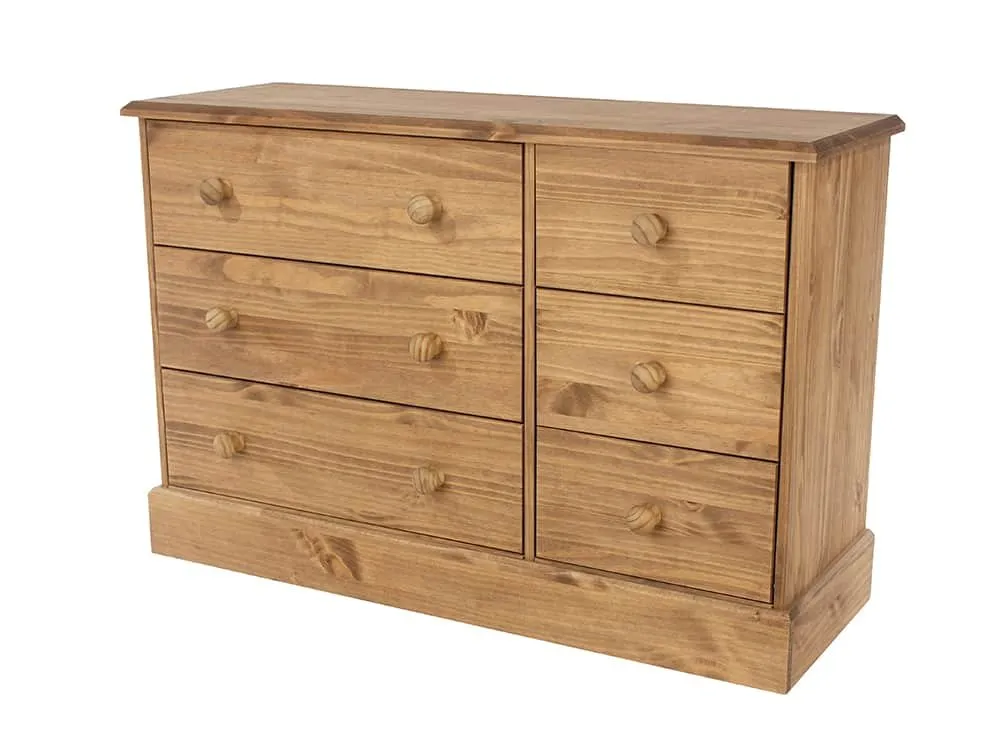 Core Products Core Cotswold Pine 3+3 Drawer Wide Wooden Chest of Drawers