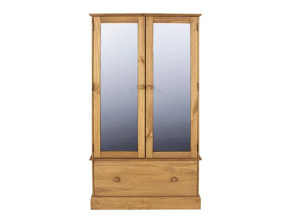 Core Core Cotswold 2 Door 1 Drawer Mirrored Pine Wooden Double Wardrobe