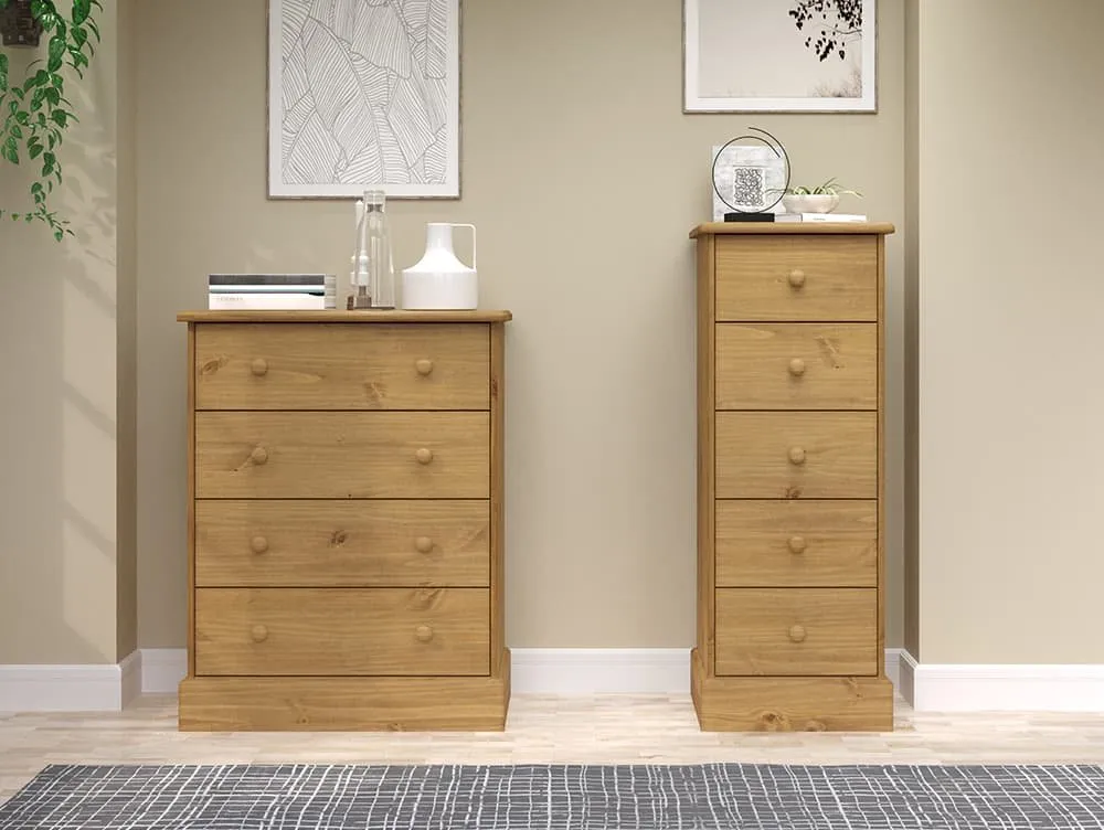 Core Products Core Cotswold Pine 5 Drawer Tall Narrow Wooden Chest of Drawers