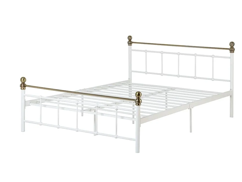 Seconique Seconique Marlborough 4ft6 Double White and Brass Metal Bed Frame