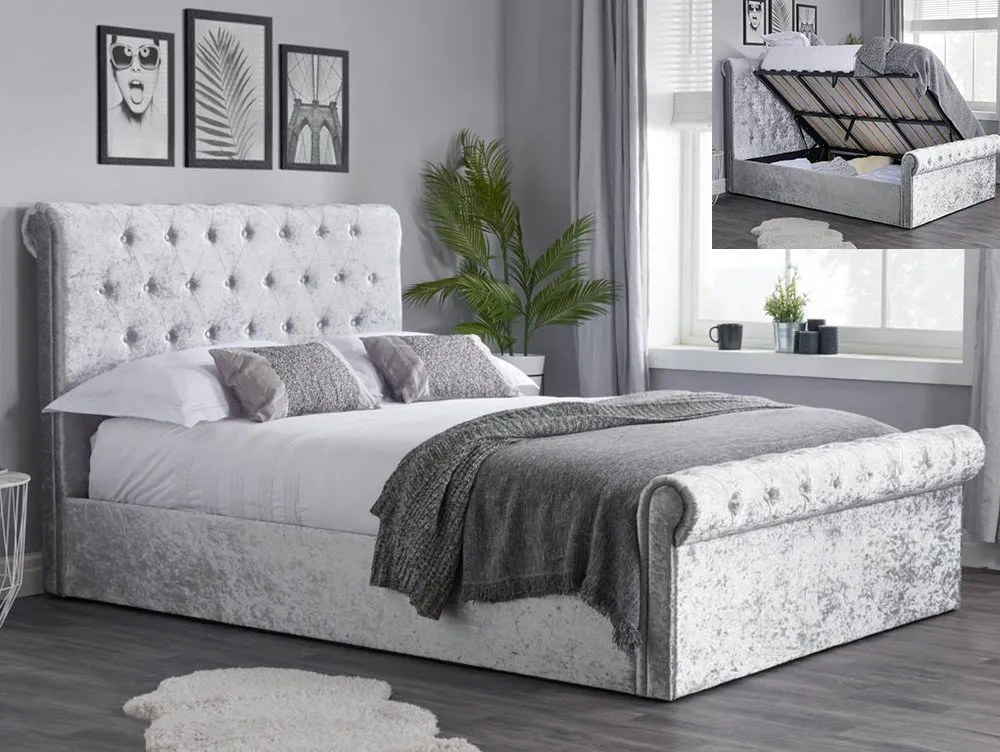 Birlea Furniture & Beds Birlea Sienna 4ft6 Double Steel Crushed Velvet Ottoman Bed Frame