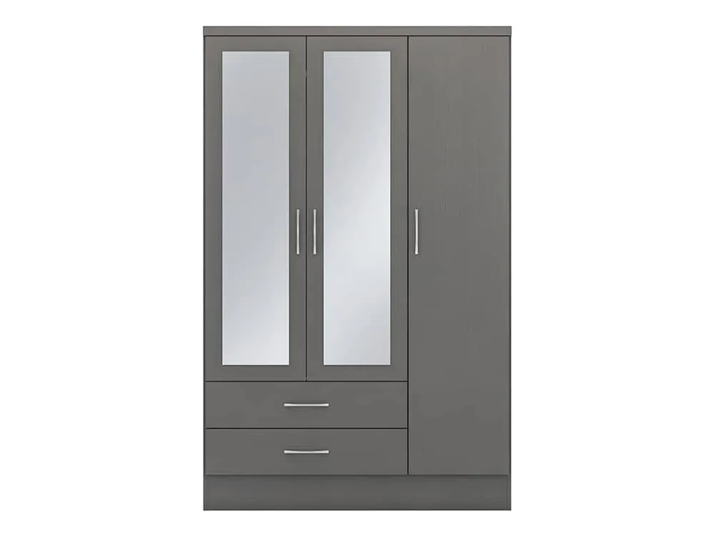 Seconique Seconique Nevada Matt Grey 3 Door 2 Drawer Mirrored Wardrobe