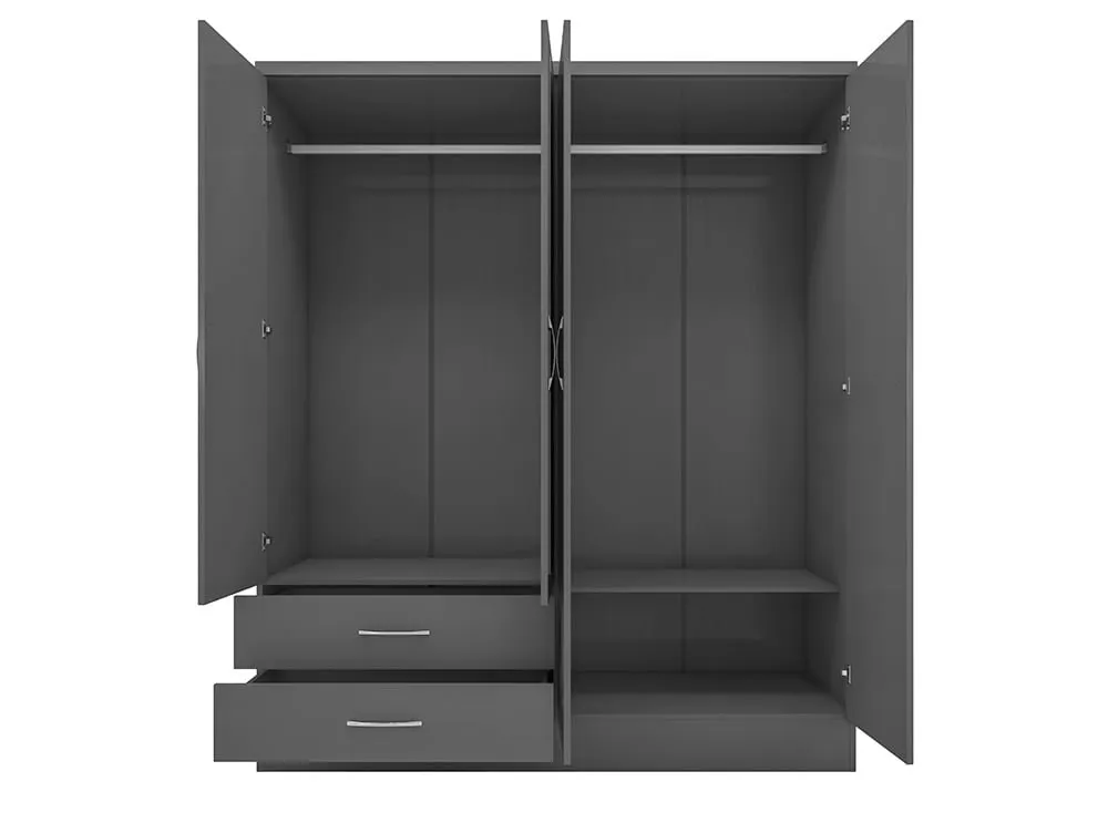 Seconique Seconique Nevada Matt Grey 4 Door 2 Drawer Mirrored Wardrobe