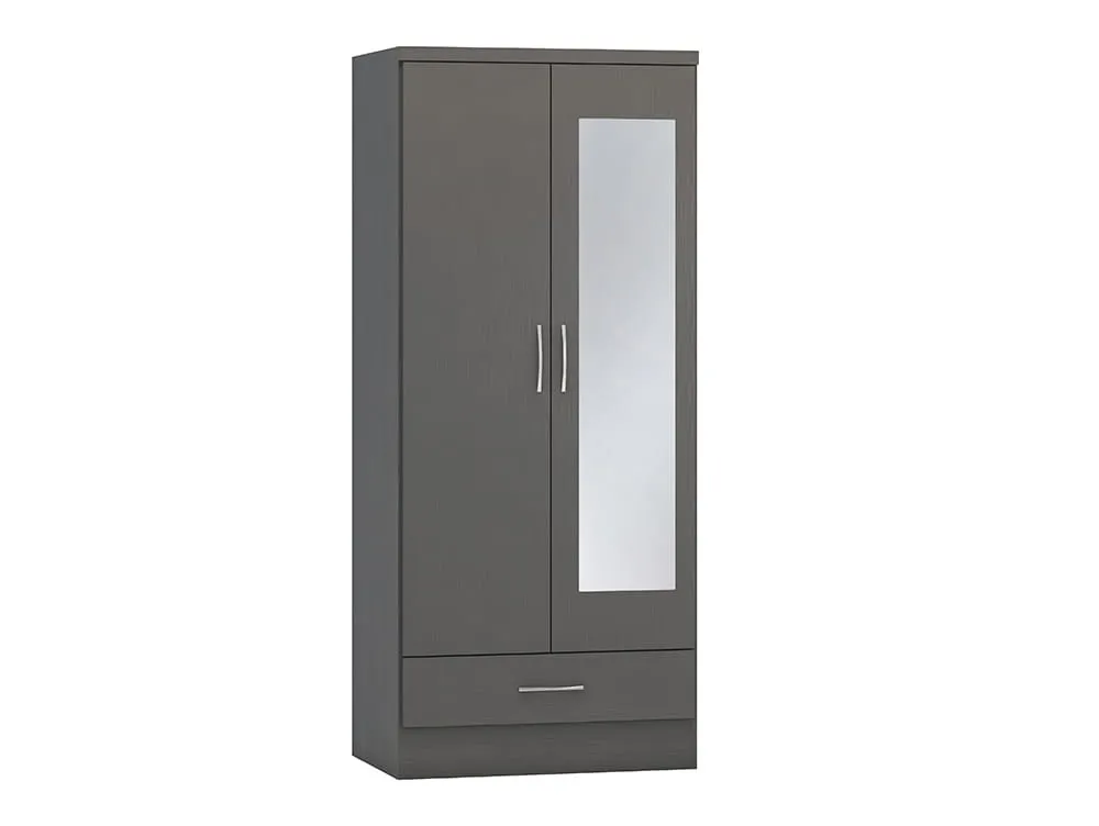 Seconique Seconique Nevada Matt Grey 2 Door 1 Drawer Mirrored Wardrobe