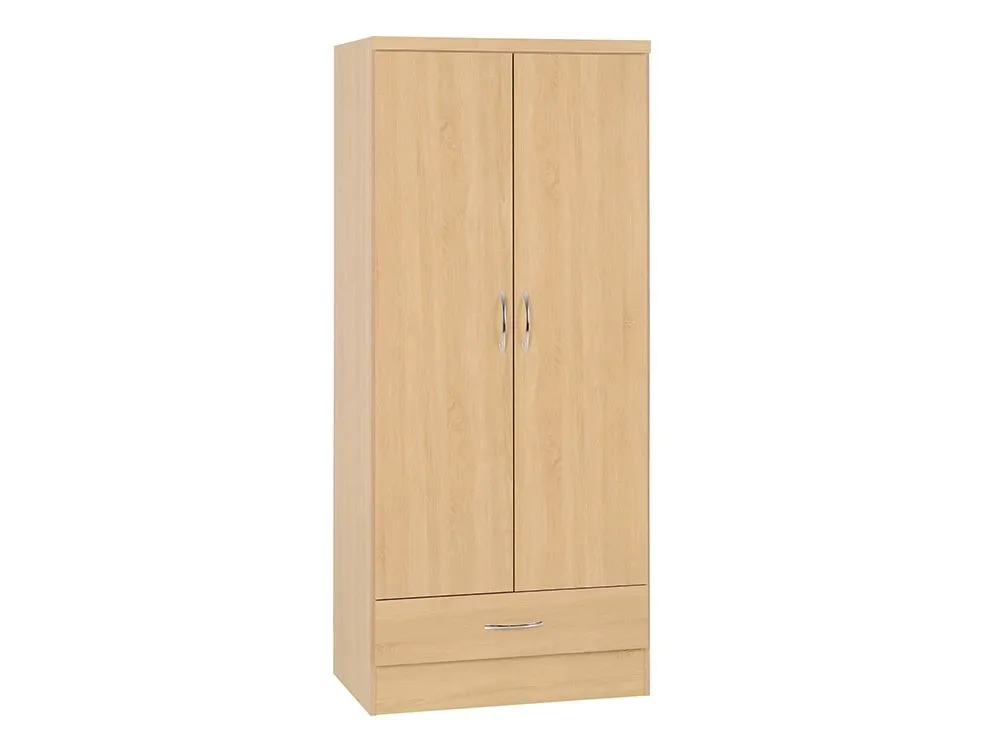 Seconique Seconique Nevada Sonoma Oak 2 Door 1 Drawer Double Wardrobe