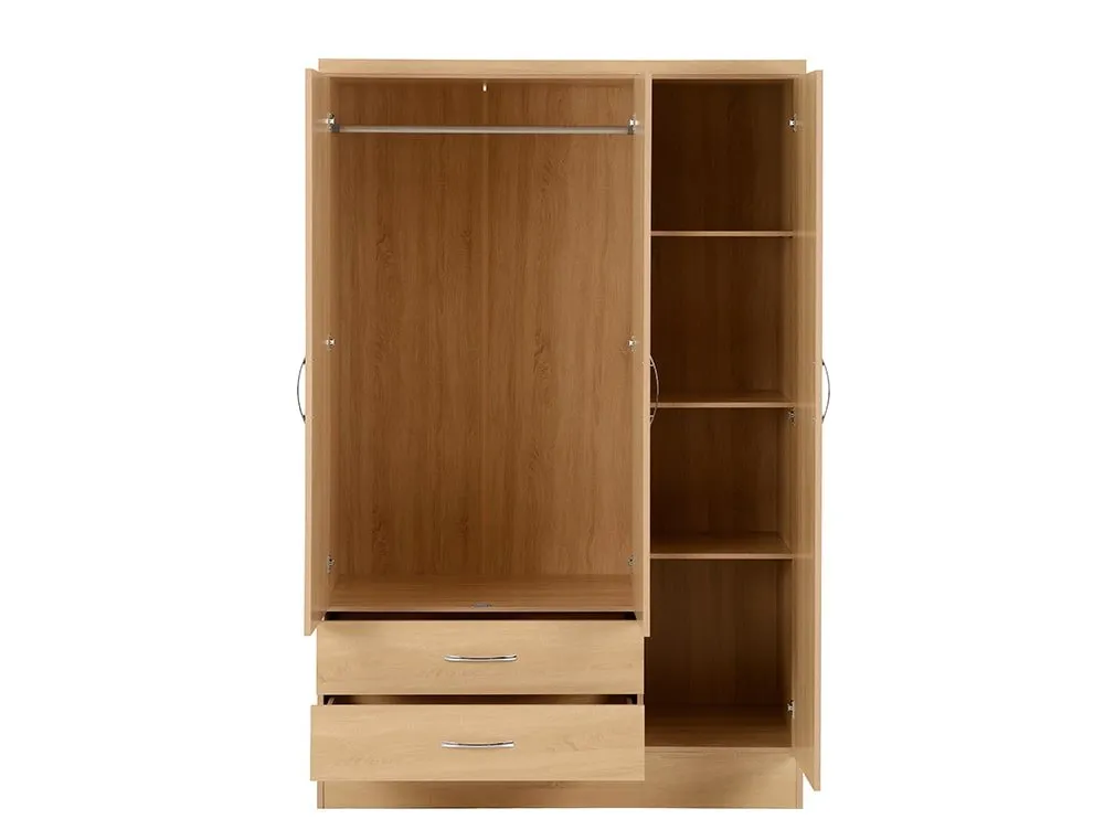 Seconique Seconique Nevada Sonoma Oak 3 Door 2 Drawer Mirrored Triple Wardrobe