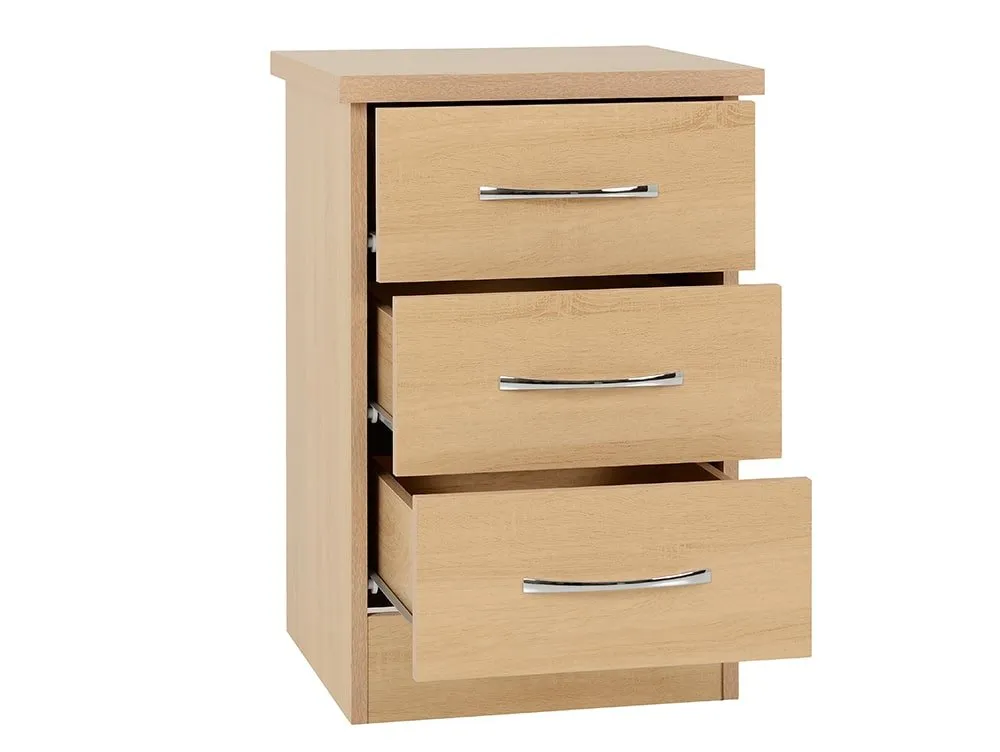 Seconique Seconique Nevada Sonoma Oak 3 Drawer Bedside Table