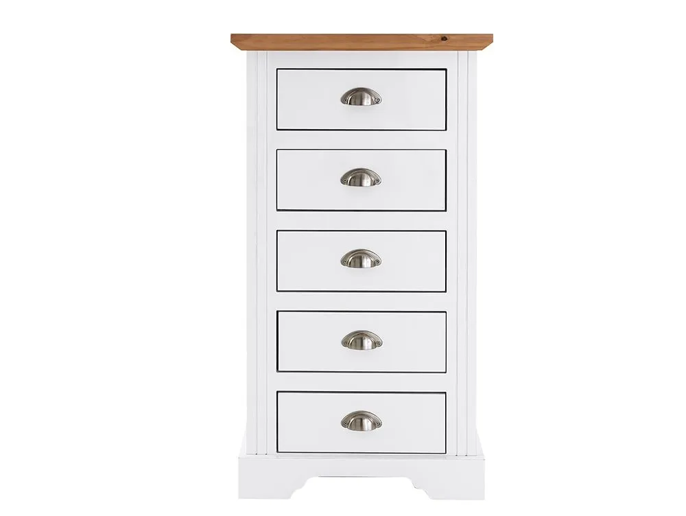 Seconique Seconique Toledo White and Oak 5 Drawer Tall Narrow Chest of Drawers