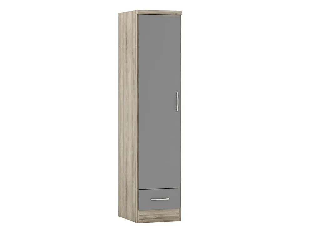 Seconique Seconique Nevada Grey Gloss and Oak 1 Door 1 Drawer Wardrobe