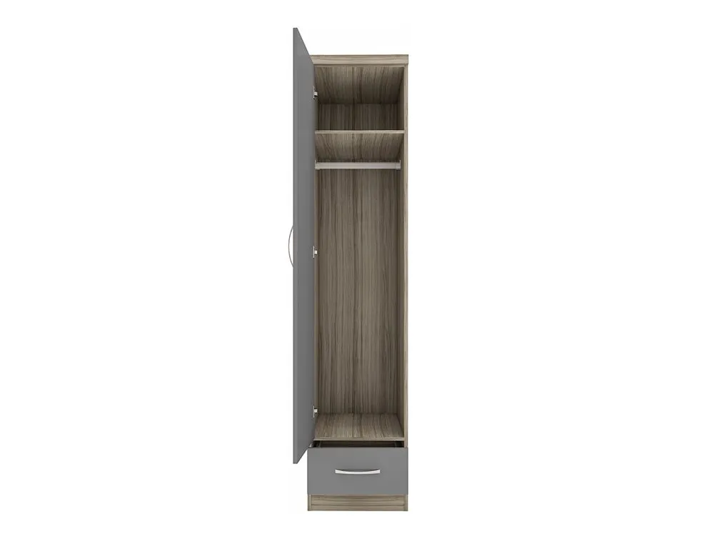 Seconique Seconique Nevada Grey Gloss and Oak 1 Door 1 Drawer Wardrobe