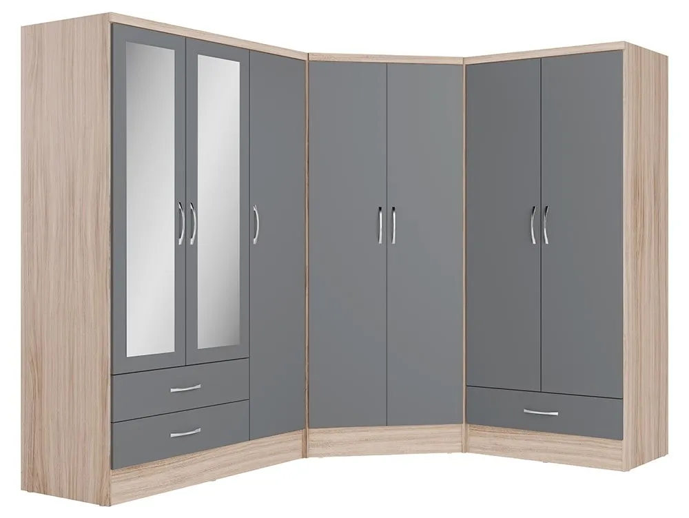 Seconique Seconique Nevada Grey Gloss and Oak 2 Door Corner Wardrobe