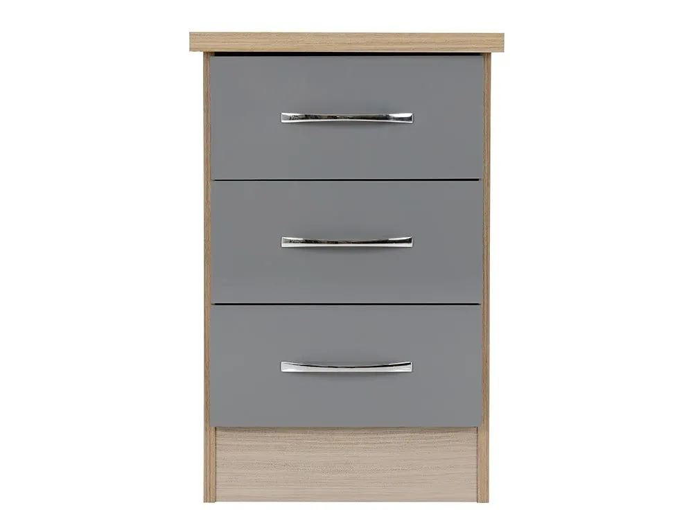 Seconique Seconique Nevada Grey Gloss and Oak 3 Drawer Bedside Table