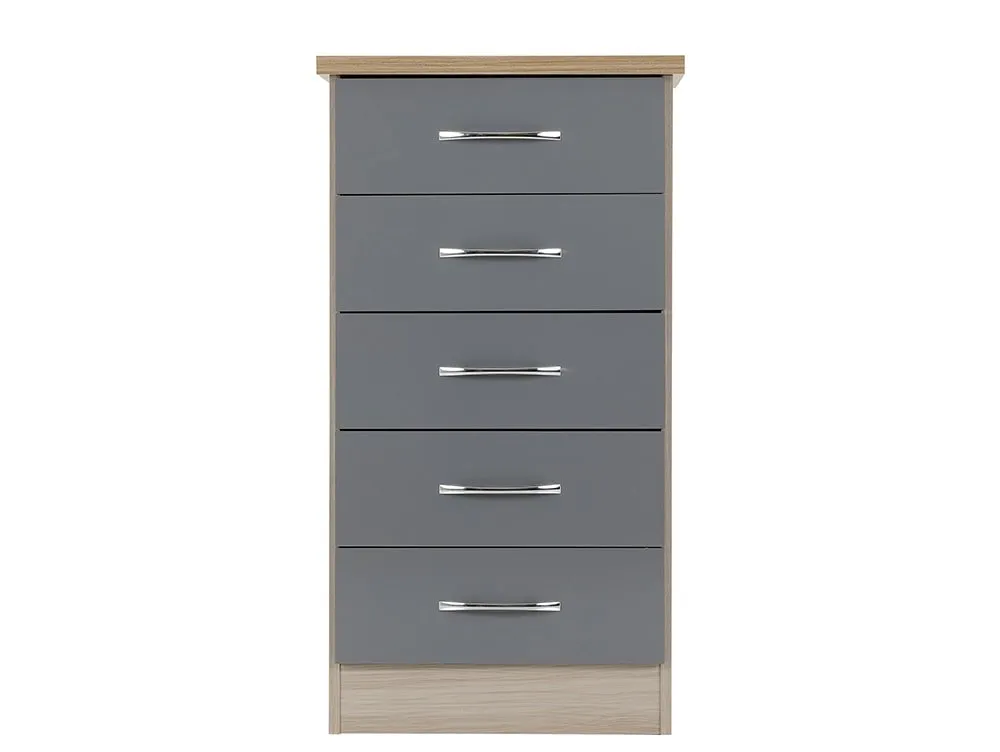 Seconique Seconique Nevada Grey Gloss and Oak 5 Drawer Chest of Drawers