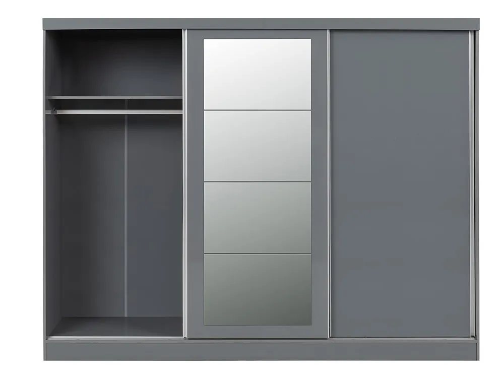 Seconique Seconique Nevada Grey High Gloss Sliding Mirrored Triple Wardrobe