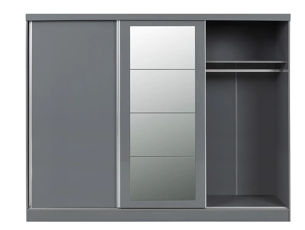 Seconique Seconique Nevada Grey High Gloss Sliding Mirrored Triple Wardrobe