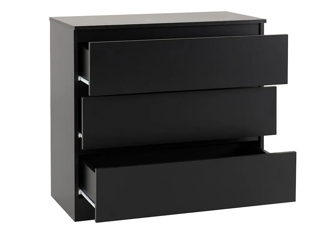 Seconique Seconique Malvern Black 3 Drawer Low Chest of Drawers