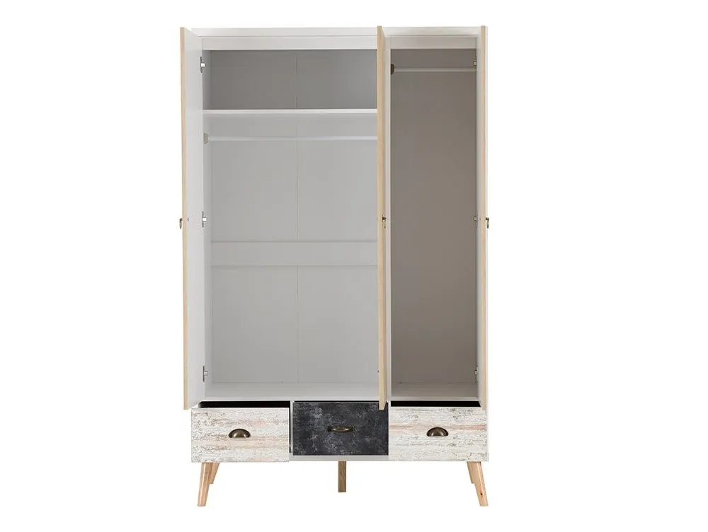 Seconique Seconique Nordic White and Oak 3 Door 3 Drawer Wardrobe