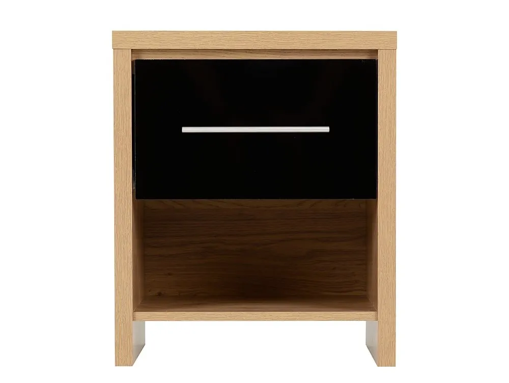 Seconique Seville Black High Gloss and Oak 1 Drawer Bedside Table