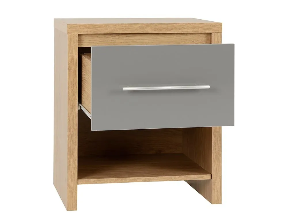 Seconique Seconique Seville Grey High Gloss and Oak 1 Drawer Bedside Table