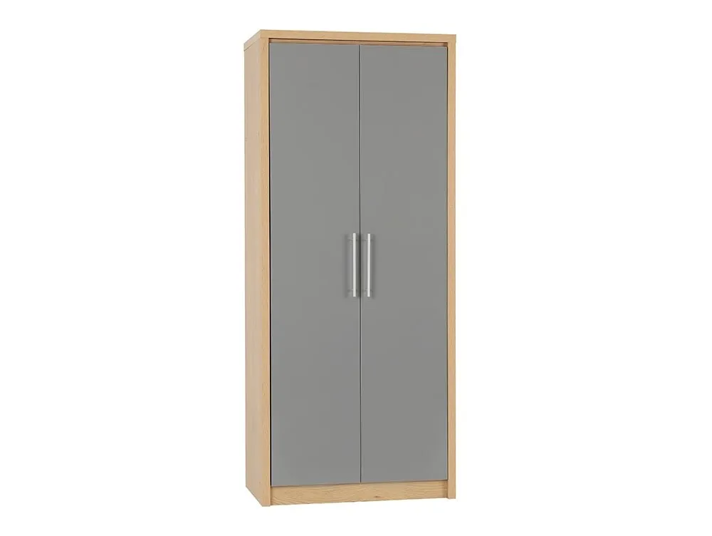 Seconique Seconique Seville Grey High Gloss and Oak 2 Door Double Wardrobe