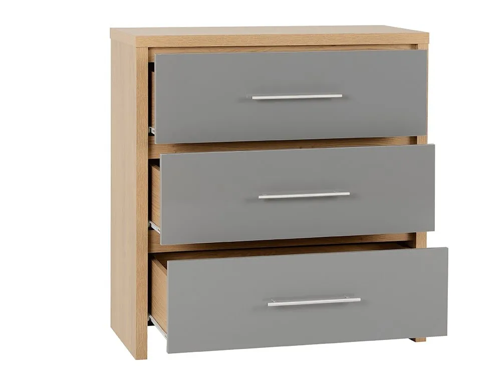 Seconique Seconique Seville Grey High Gloss and Oak 3 Drawer Chest of Drawers