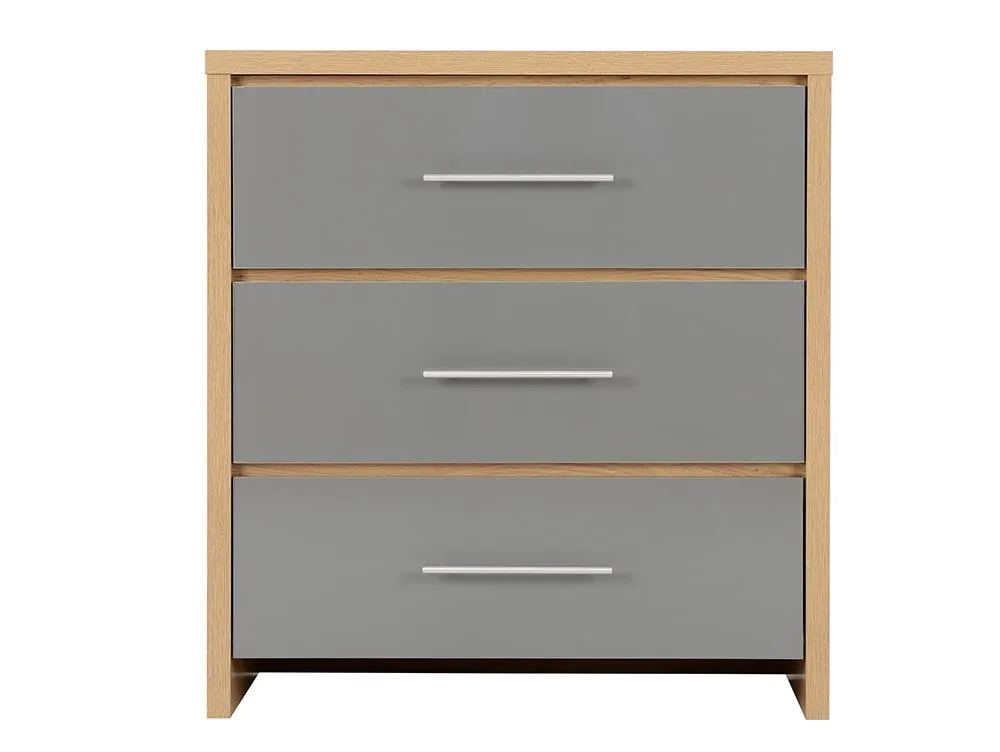 Seconique Seconique Seville Grey High Gloss and Oak 3 Drawer Chest of Drawers