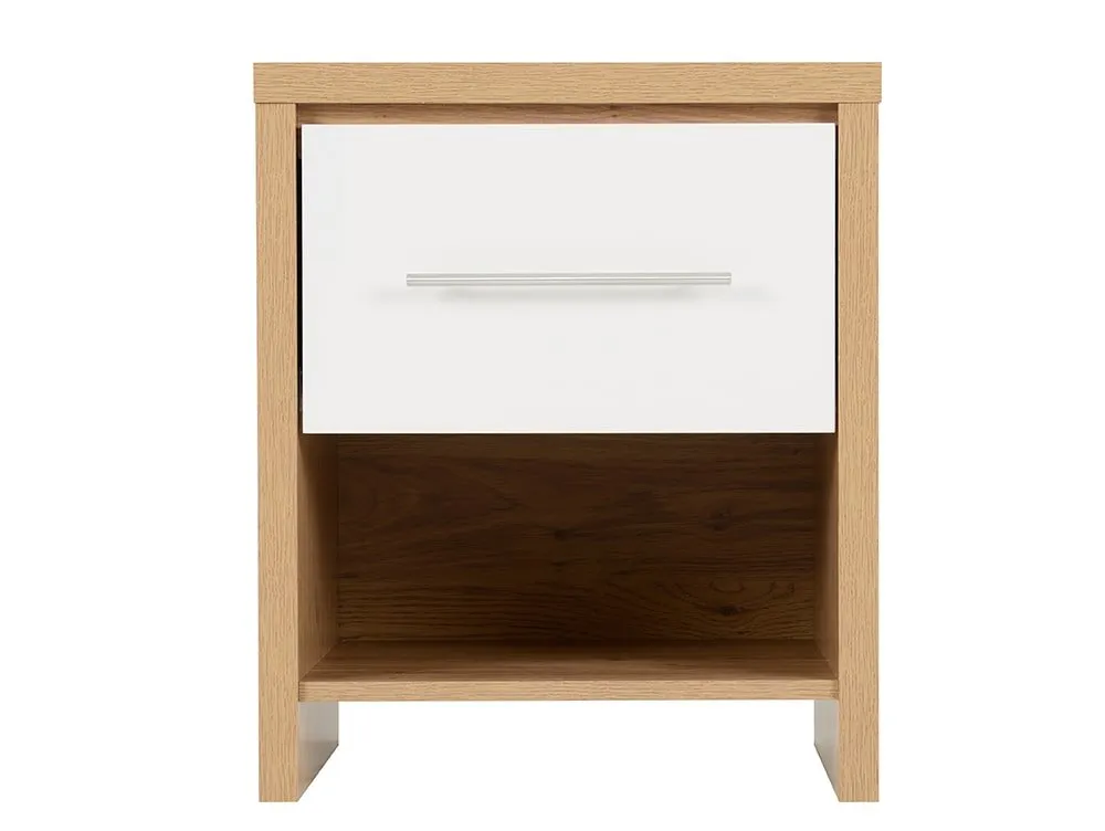 Seconique Seconique Seville White High Gloss and Oak 1 Drawer Bedside Table