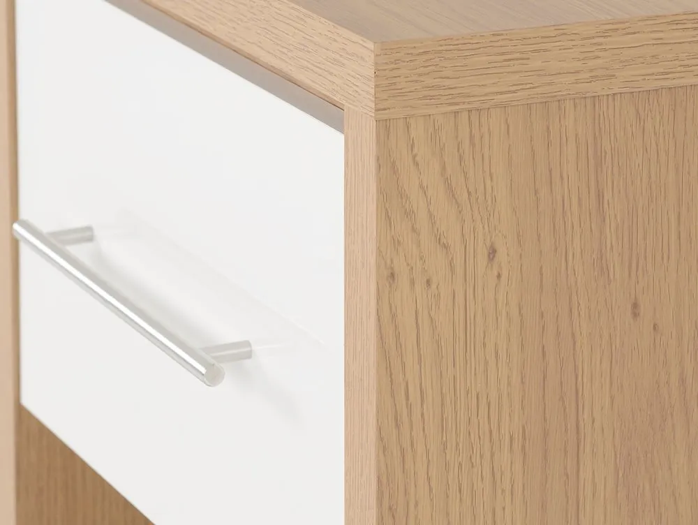 Seconique Seconique Seville White High Gloss and Oak 1 Drawer Bedside Table