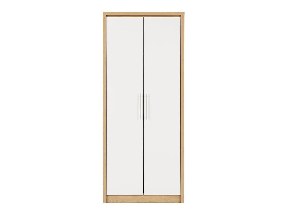 Seconique Seconique Seville White High Gloss and Oak 2 Door Double Wardrobe