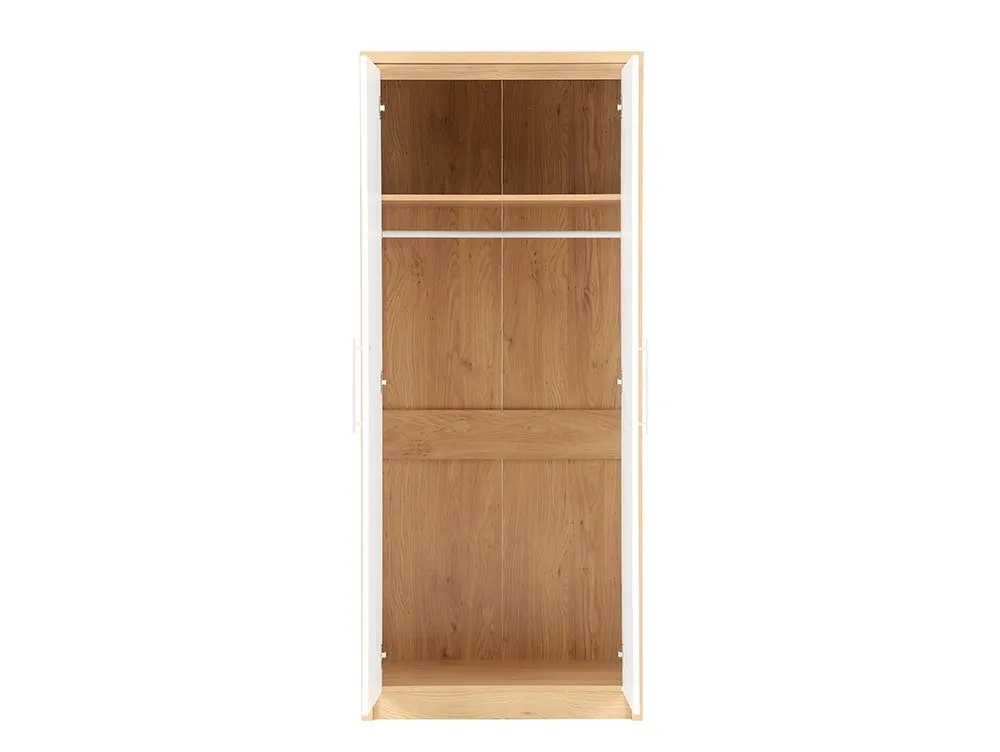 Seconique Seconique Seville White High Gloss and Oak 2 Door Double Wardrobe