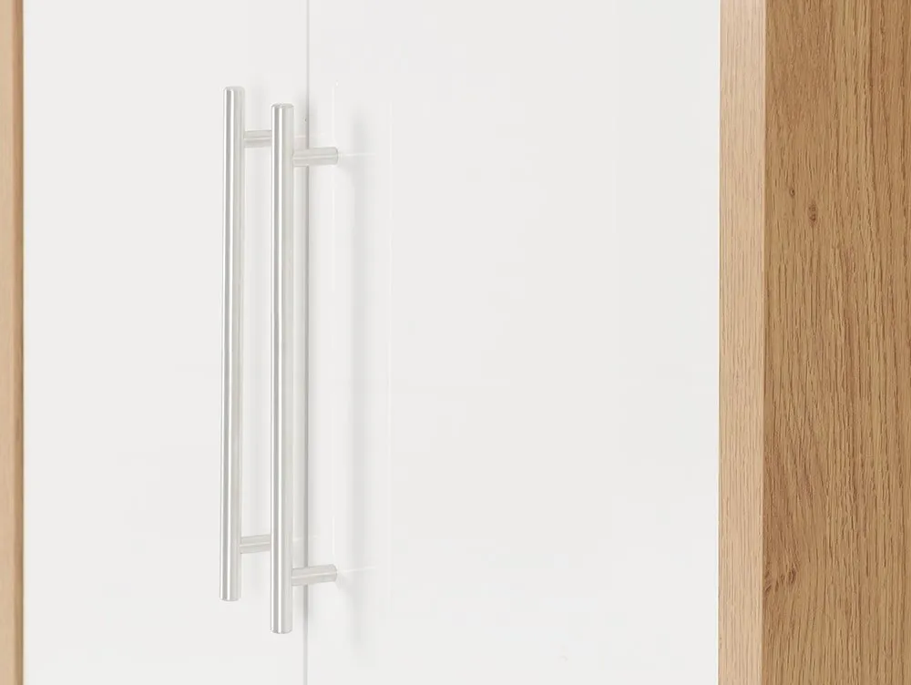 Seconique Seconique Seville White High Gloss and Oak 2 Door Double Wardrobe