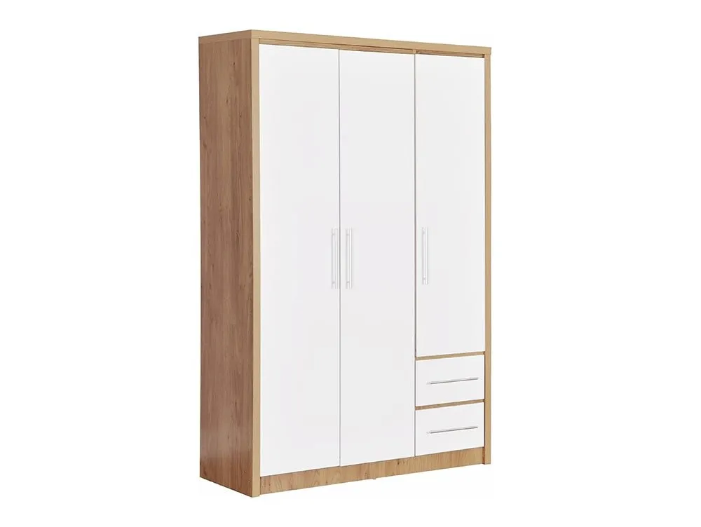 Seconique Seconique Seville White High Gloss and Oak 3 Door 2 Drawer Wardrobe