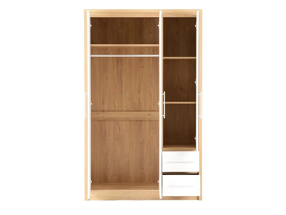 Seconique Seconique Seville White High Gloss and Oak 3 Door 2 Drawer Wardrobe