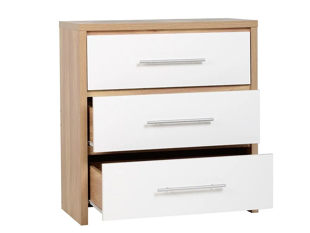 Seconique Seconique Seville White High Gloss and Oak 3 Drawer Chest of Drawers