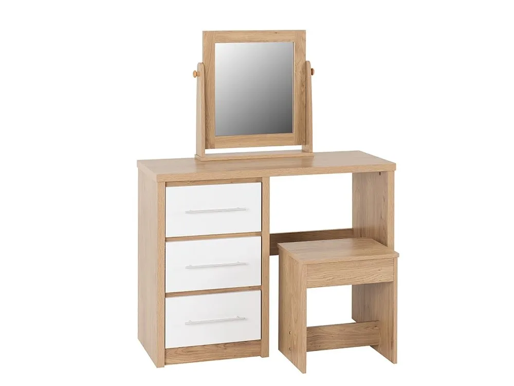 Seconique Seconique Seville White High Gloss and Oak 3 Drawer Dressing Table Set