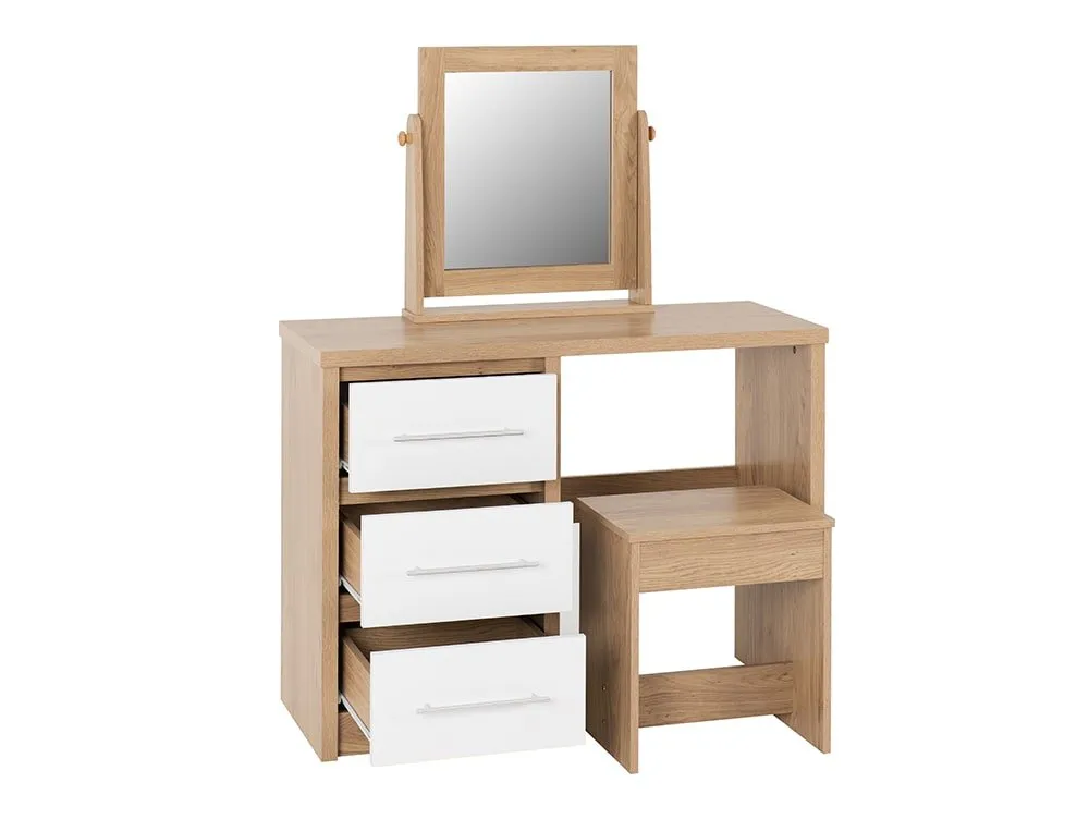 Seconique Seconique Seville White High Gloss and Oak 3 Drawer Dressing Table Set