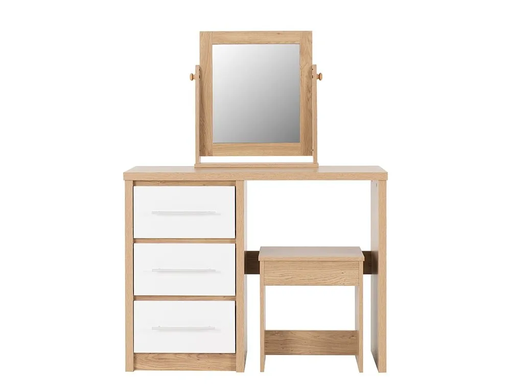 Seconique Seconique Seville White High Gloss and Oak 3 Drawer Dressing Table Set