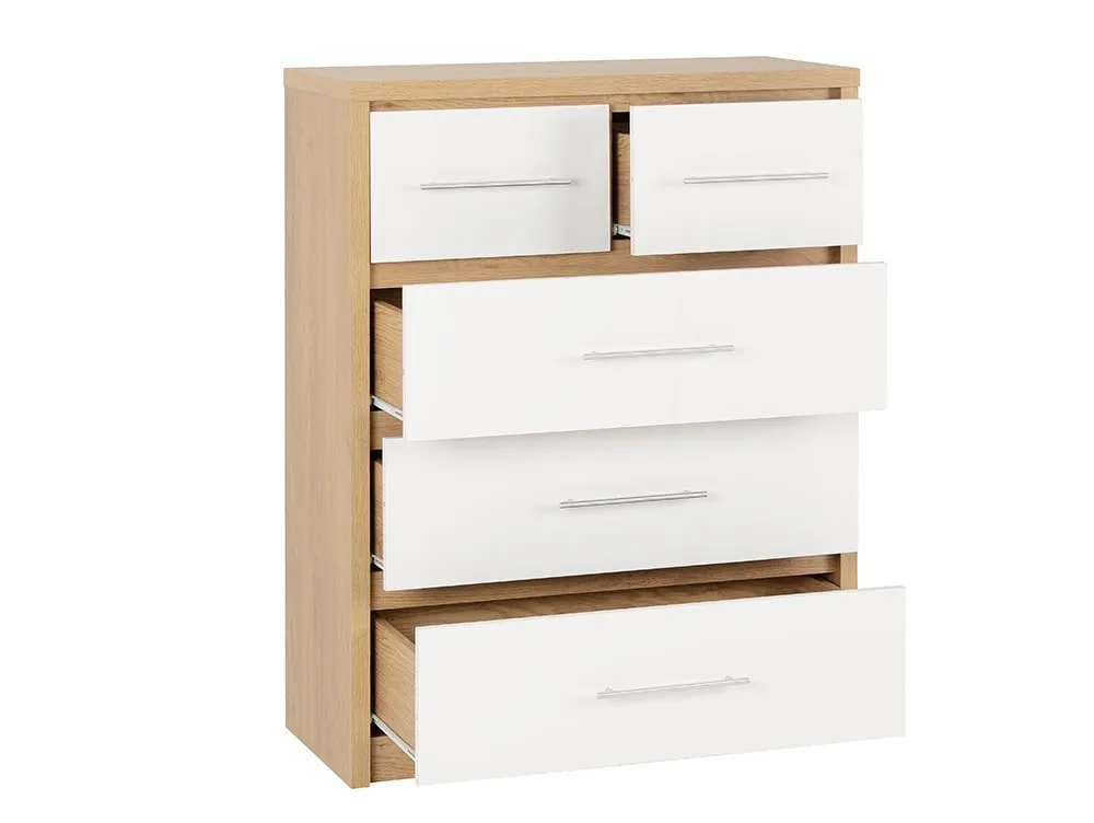 Seconique Seconique Seville White High Gloss and Oak 3+2 Drawer Chest of Drawers